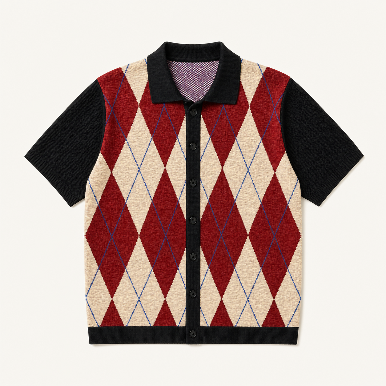 ANACHRONISM argyle knitted polo, front view